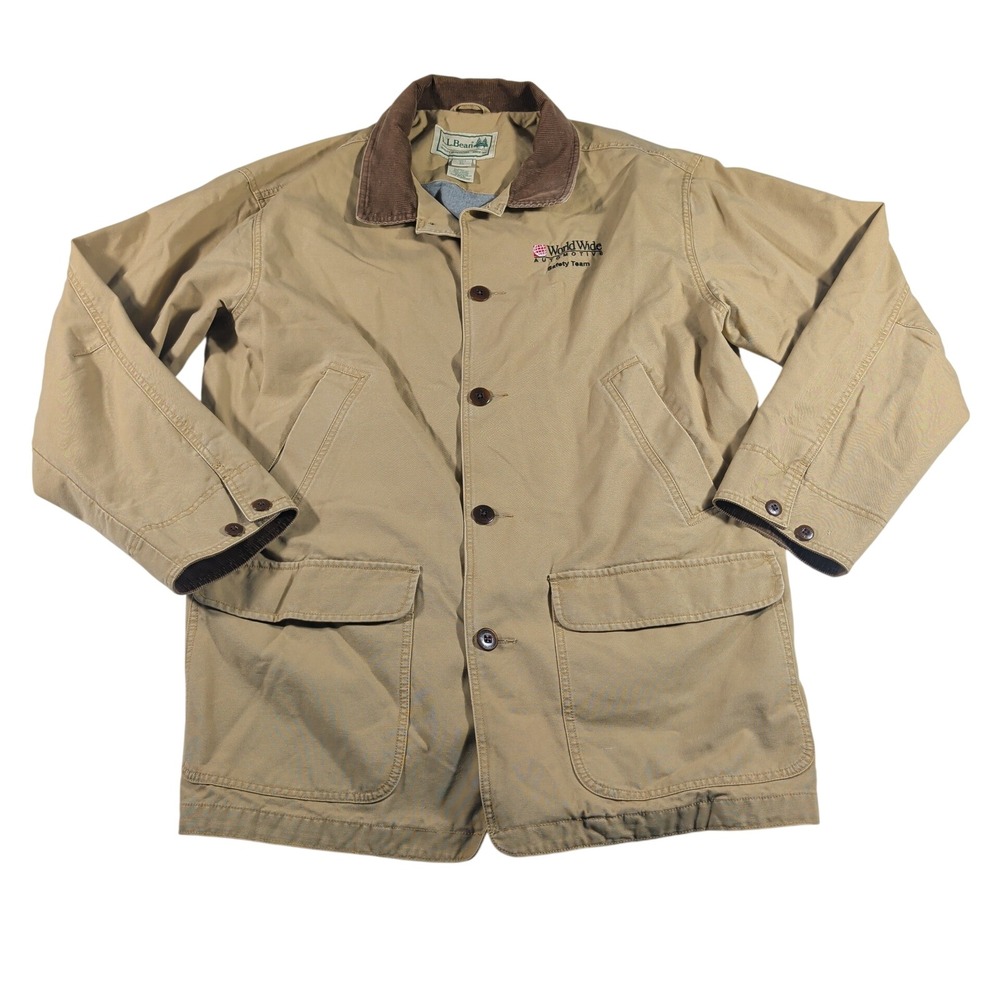 LL Bean Barn Coat Mens XL Tan Canvas Flannel Lined Corduroy Collar Work Jacket
